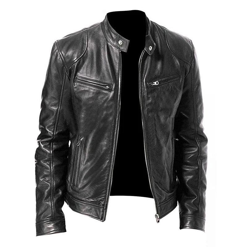 Jaquetas de Couro Masculinas de Motocicleta Jaqueta Casual de Moda Masculina Jaqueta de Couro PU Slim Fit com Lapela Casaco de Couro Masculino Anti-vento para Outono