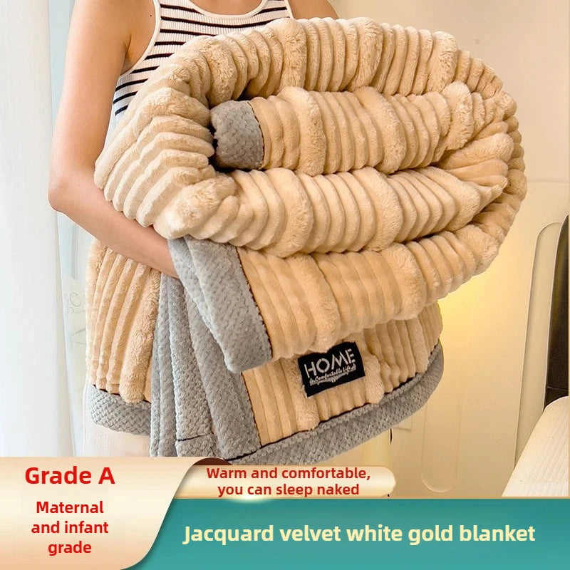 Imitation Rabbit Plush Striped Spring Autumn Warm Blankets Soft Fluffy Warmth Sofa Blankets for Throw Napping Shawl Blanket Leg