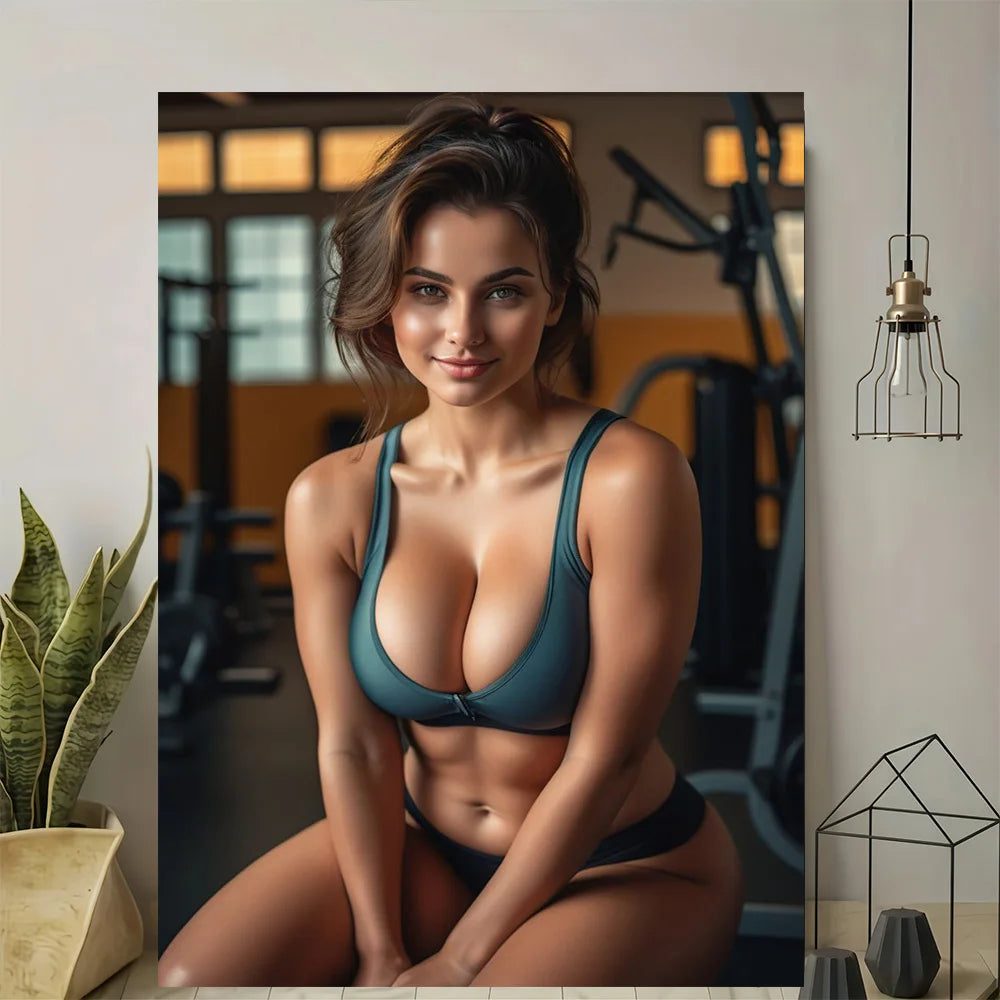 Arte Fitness - Decoração de Parede para Academia, Retrato Inspirador de Mulher Forte para Casa, Escritório, Academia, Bar, Cafeteria