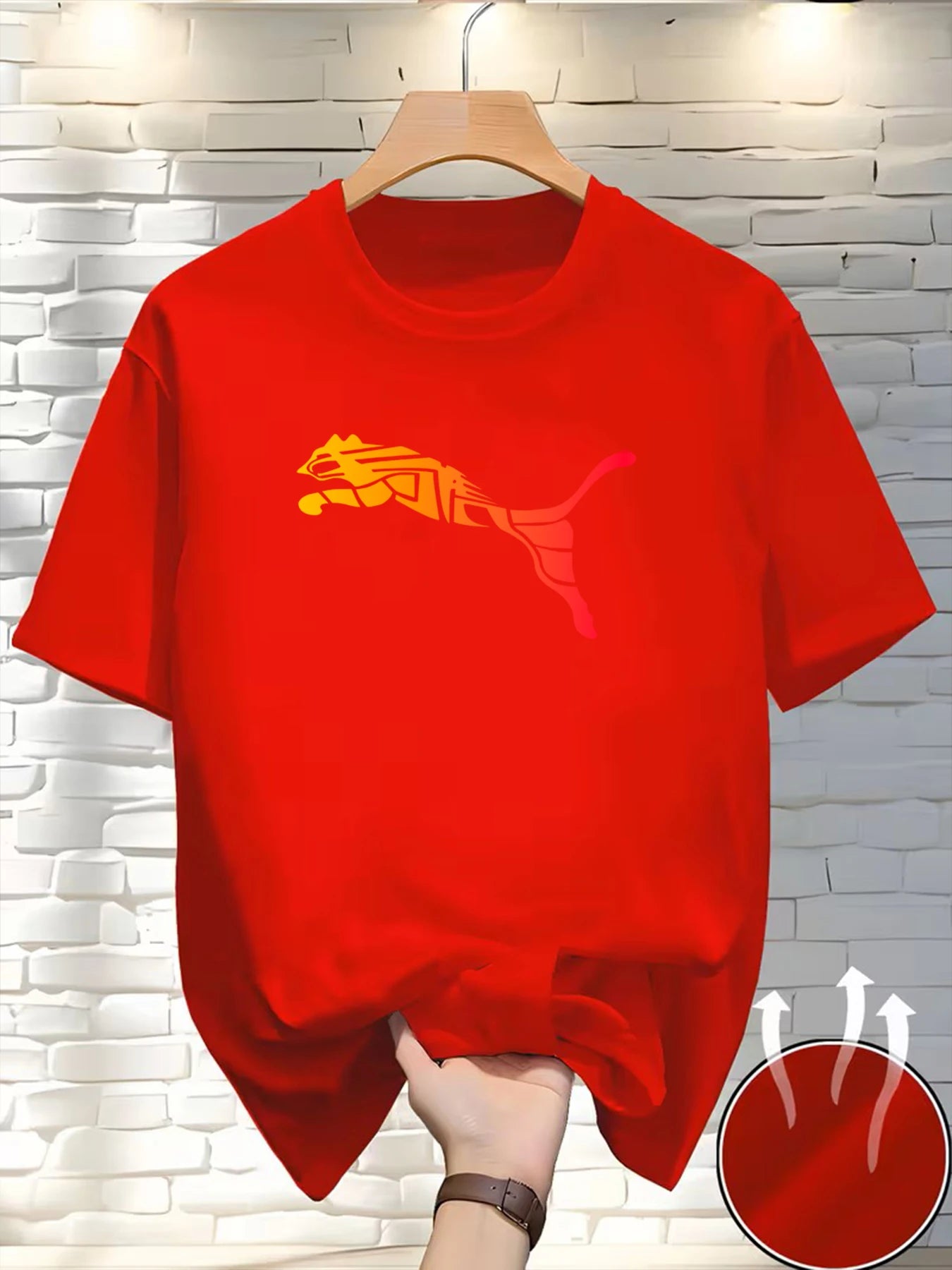 Camiseta Masculina Estampa Leopardo Raposa Gola Redonda Casual Estilo Y2K Fitness Esportiva