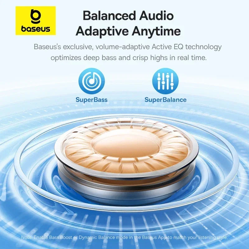 Baseus Fones de ouvido ANC EP10 Pro Sem Fio Bluetooth 6.0 Fones de Ouvido 50dB Adaptativos em Tempo Real 6 Microfones Hi-Res LDAC IP55 Fones de ouvido