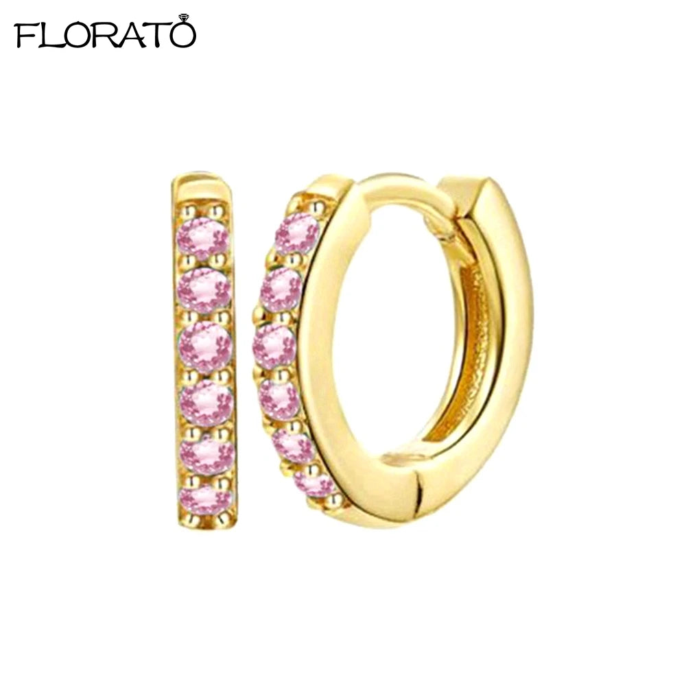 925 Silver Needle Crystal 9mm Small Hoop Earrings for Women Minimal Huggie Earrings Colorful Zircon Piercing Earrings Jewelry