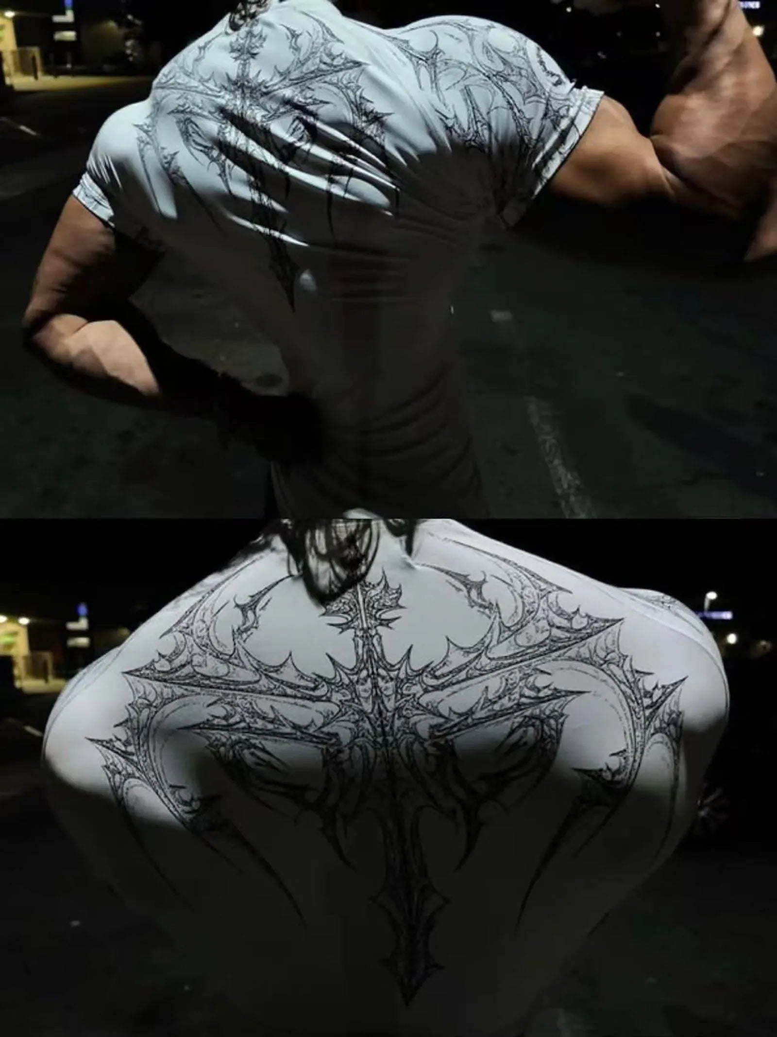 Men's Gothic Print Muscle Tee High Elasticity Quick-Dry Bodybuilding Training T-Shirt