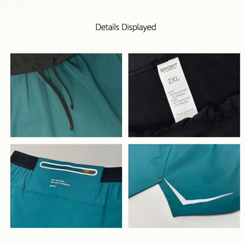 Shorts Masculinos para Corrida Academia Maratona Atletismo Esportes 2 em 1 Secagem Rápida Treino Fitness Calções de Verão Masculino