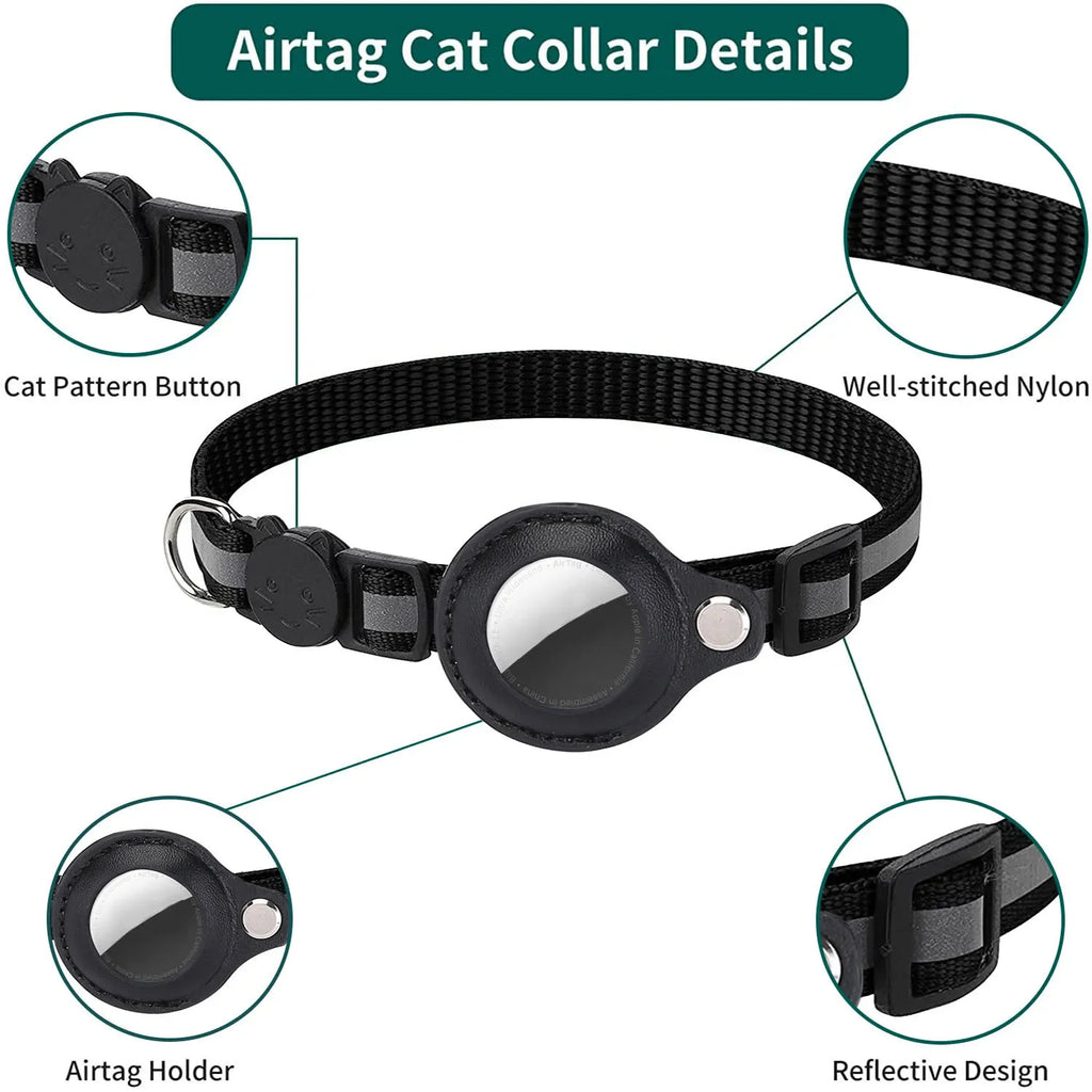 Coleira Refletiva para Gatos AirTag com Sino Fivela de Segurança Destacável Suporte para Rastreador GPS para Gatinhos Gatos Pequenos Animais de Estimação Anti-Perda