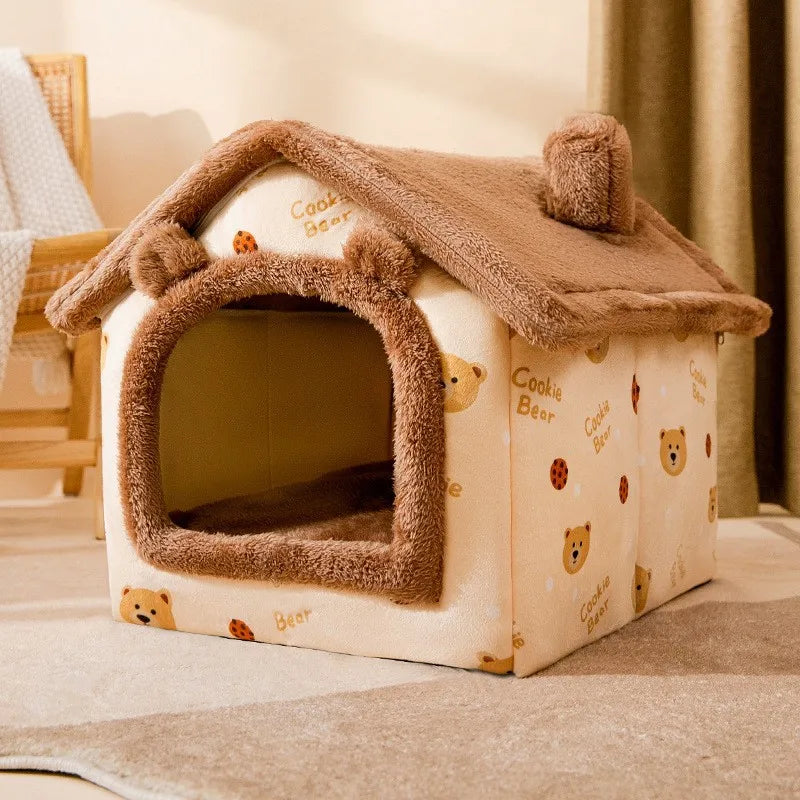 Thickened Enclosed Winter Warm  Villa Detachable Washable Pet Dog Bed  House Small  Shape Bed Home Comforter Pad