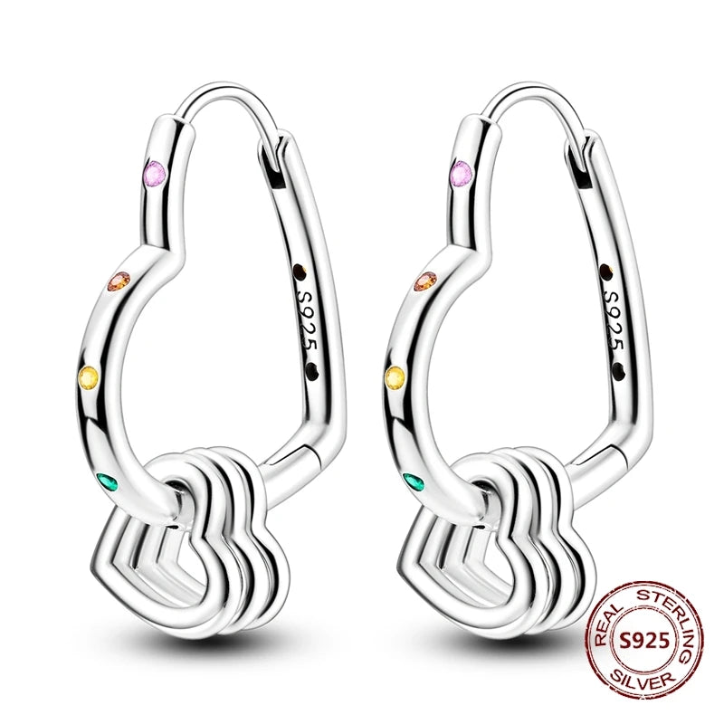 Love Heart Earrings 925 Sterling Silver Original Shining Zircon Heart Hoop Earrings For Women Wedding Anniversary Jewelry Gift