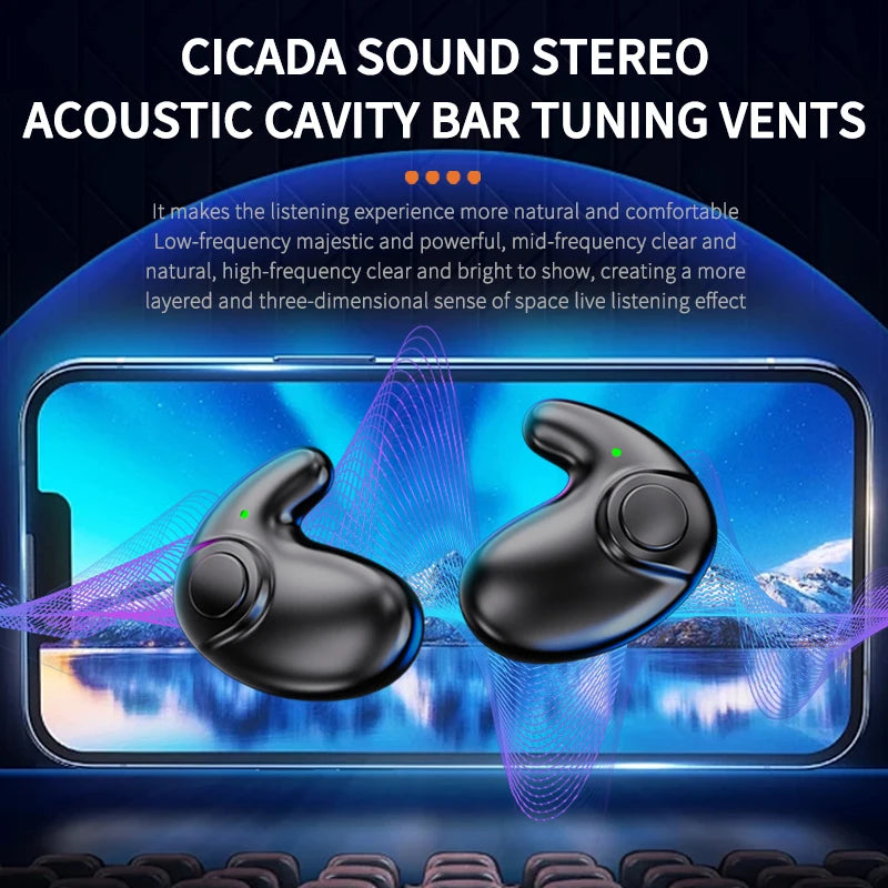 Fones de ouvido Bluetooth 5.3 sem fio à prova d'água Mini fone de ouvido com chamada indolor e cancelamento de ruído Fones de ouvido finos adequados para dormir/praticar esportes