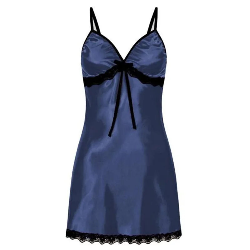 Vestidos de Dormir Femininos Camisolas de Lazer Roupas Íntimas Europeias Americanas Nova Imitação de Seda Renda Laço Alça Camisas de Dormir Vestido
