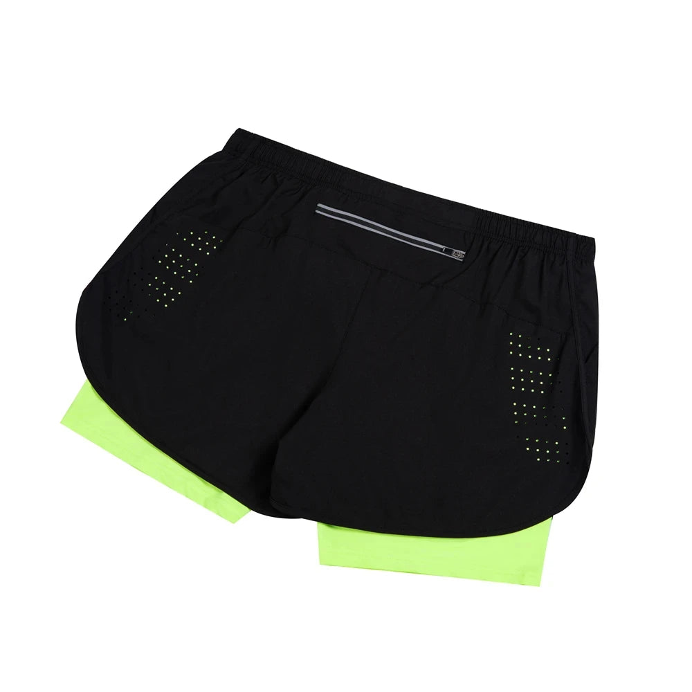 Shorts de corrida refletivos masculinos de verão Fitness de secagem rápida dupla camada shorts masculinos de treino de exercícios de musculação