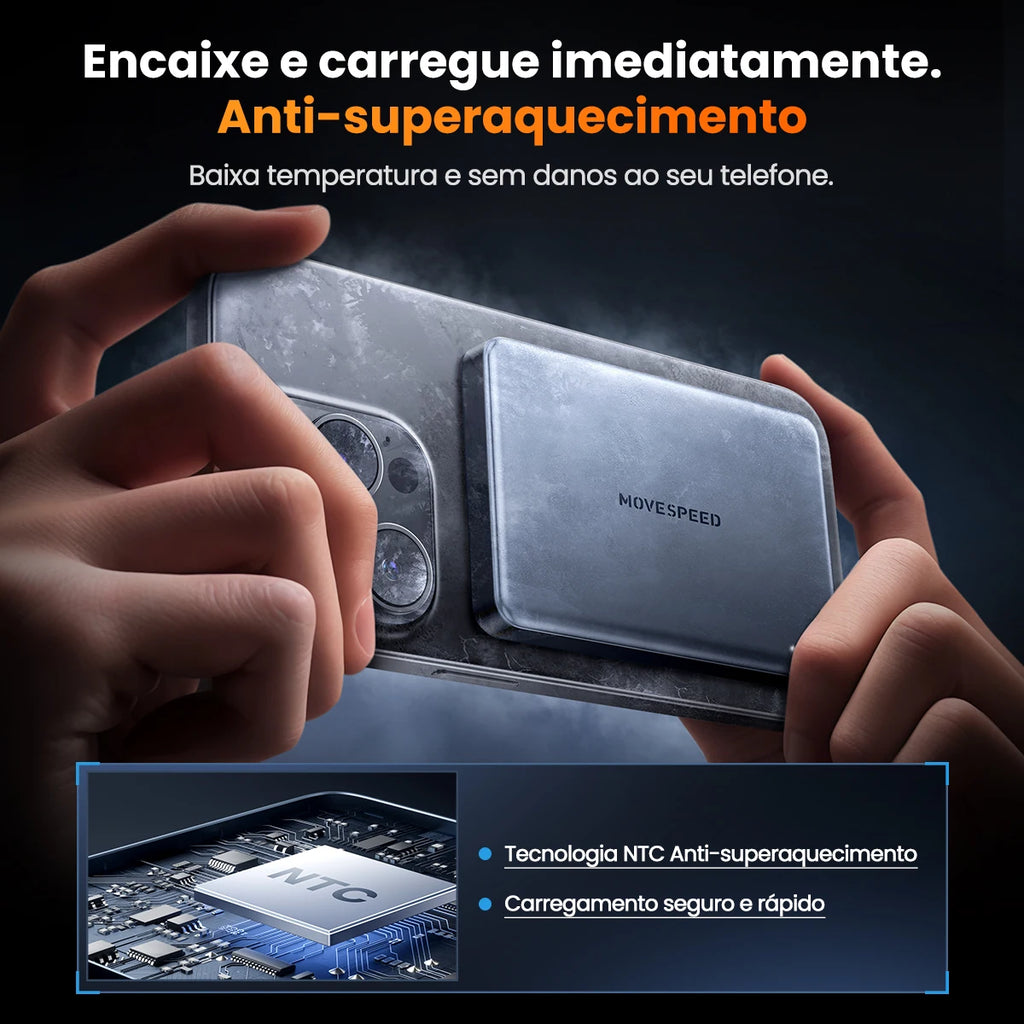 Power Bank Magnético 10000mAh PD20W Carga Rápida Fino Portátil