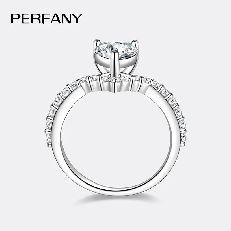 Anel Moissanite PERMANY 1CT Coração para Mulheres Prata Pura S925 Laboratório Diamante Elegante Luxo Joia de Casamento