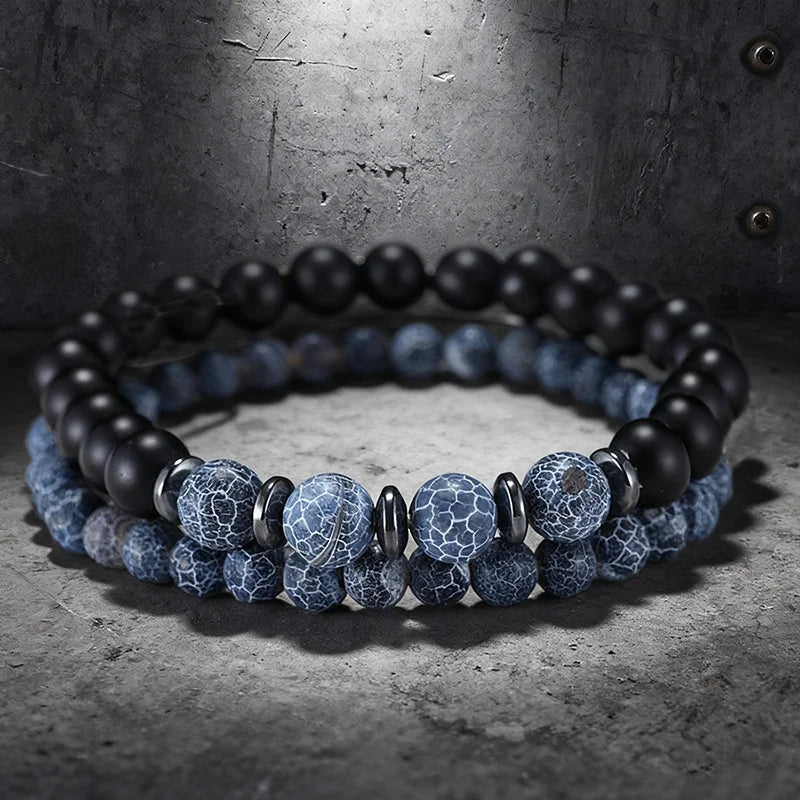 Noter Conjunto de Pulseiras Masculinas 5 Cores 2 Peças/Par Olho de Tigre Howlita Pulseira de Pedra Energia Positiva Cura Pulseira Masculina Pulsera Homme