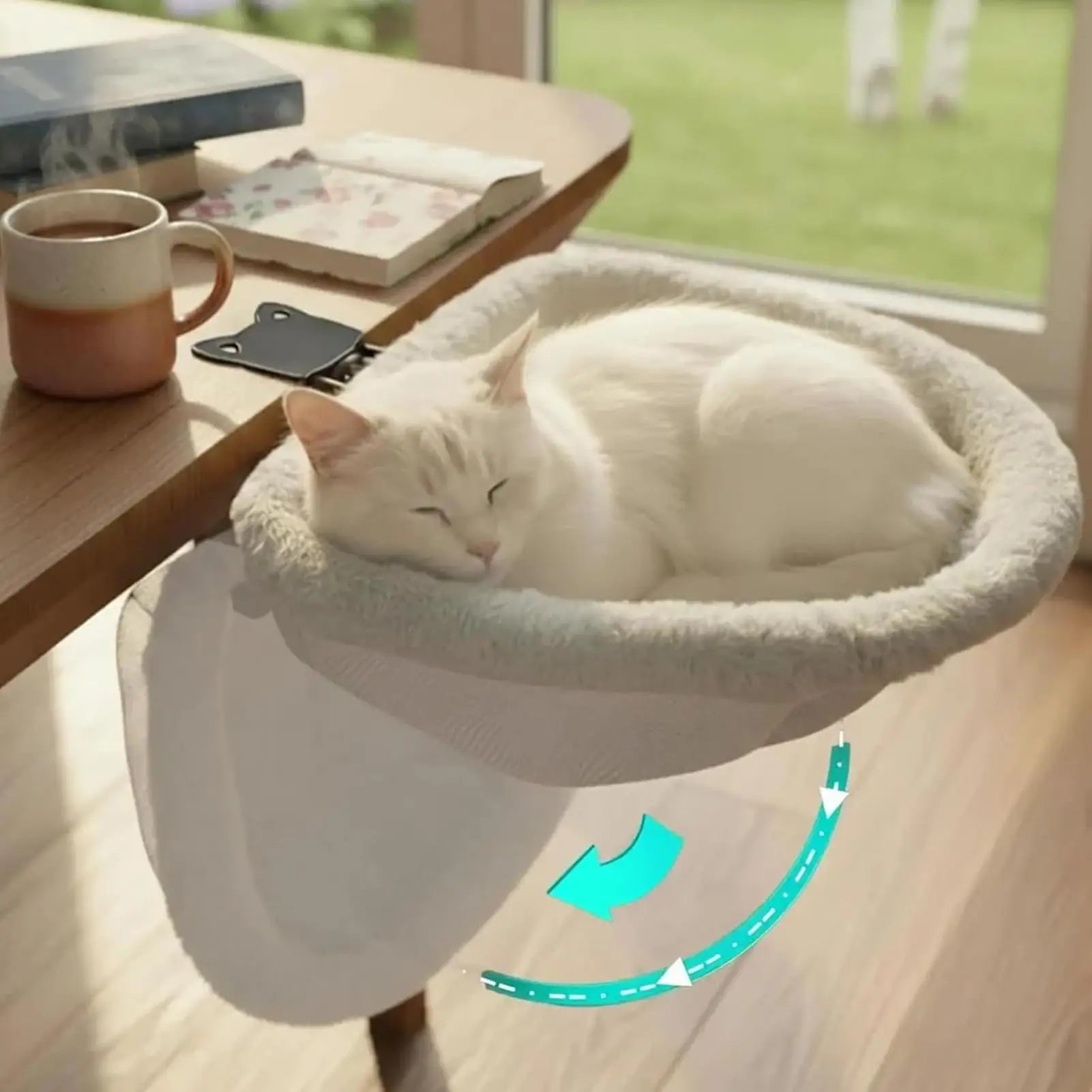 Cat Desk Bed Space Saving Foldable Perch Soft Plush Kitten Hammock Breathable Mesh Indoor Home Office Furniture