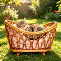 Respirável Natural Rattan Cama para Gato Basket Handwoven Gato...