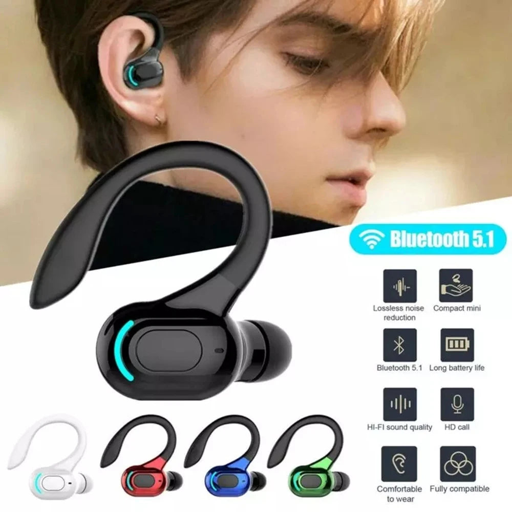 Fone de ouvido Bluetooth 5.2 à prova d'água, fones de ouvido sem fio com microfone, mini ganchos de orelha, fones de ouvido estéreo HiFi para celular