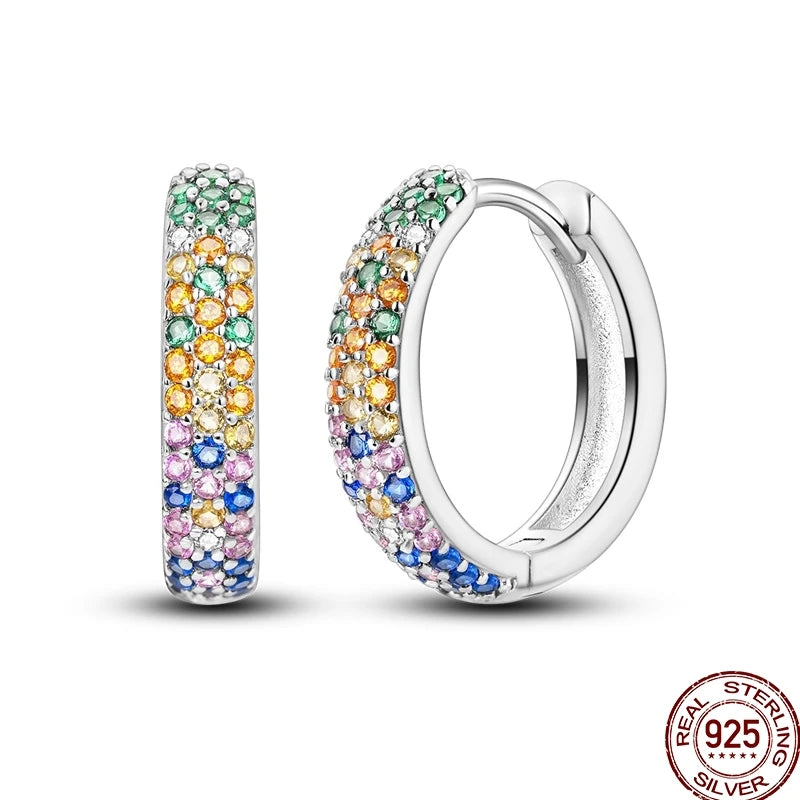Earrings 925 Sterling Silver Colorful Shiny Zircon Earrings Temperament Charm Luxury Party Jewelry Gift Birthday Anniversary