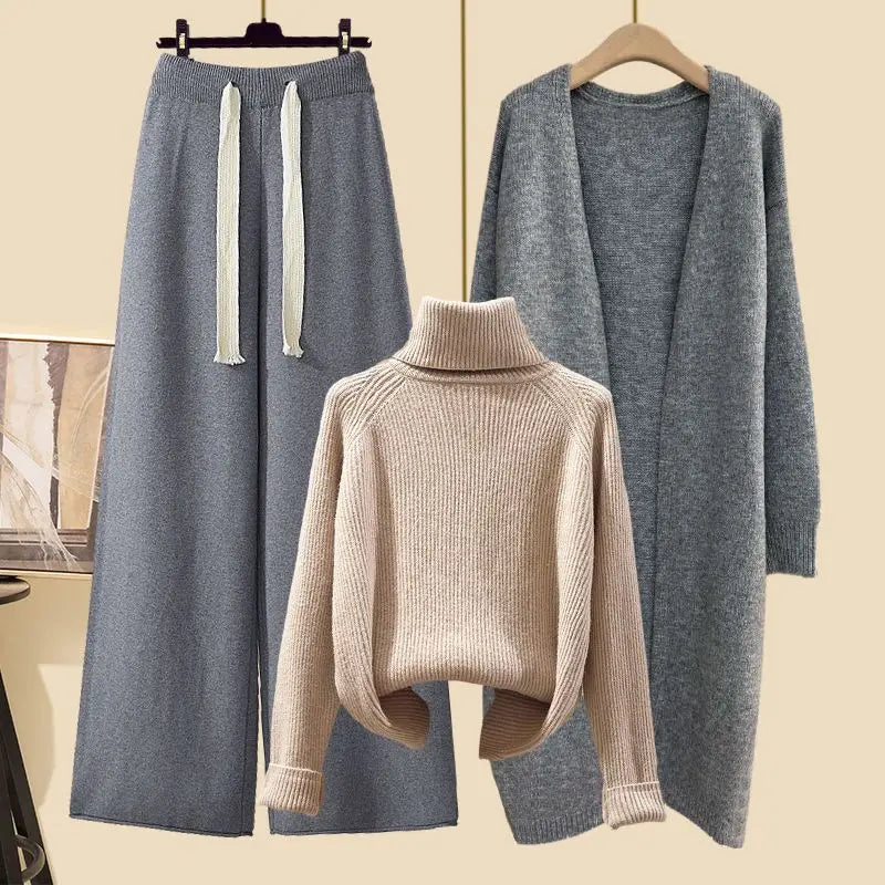 Calça Feminina de Malha de Perna Larga (peça única) Caqui