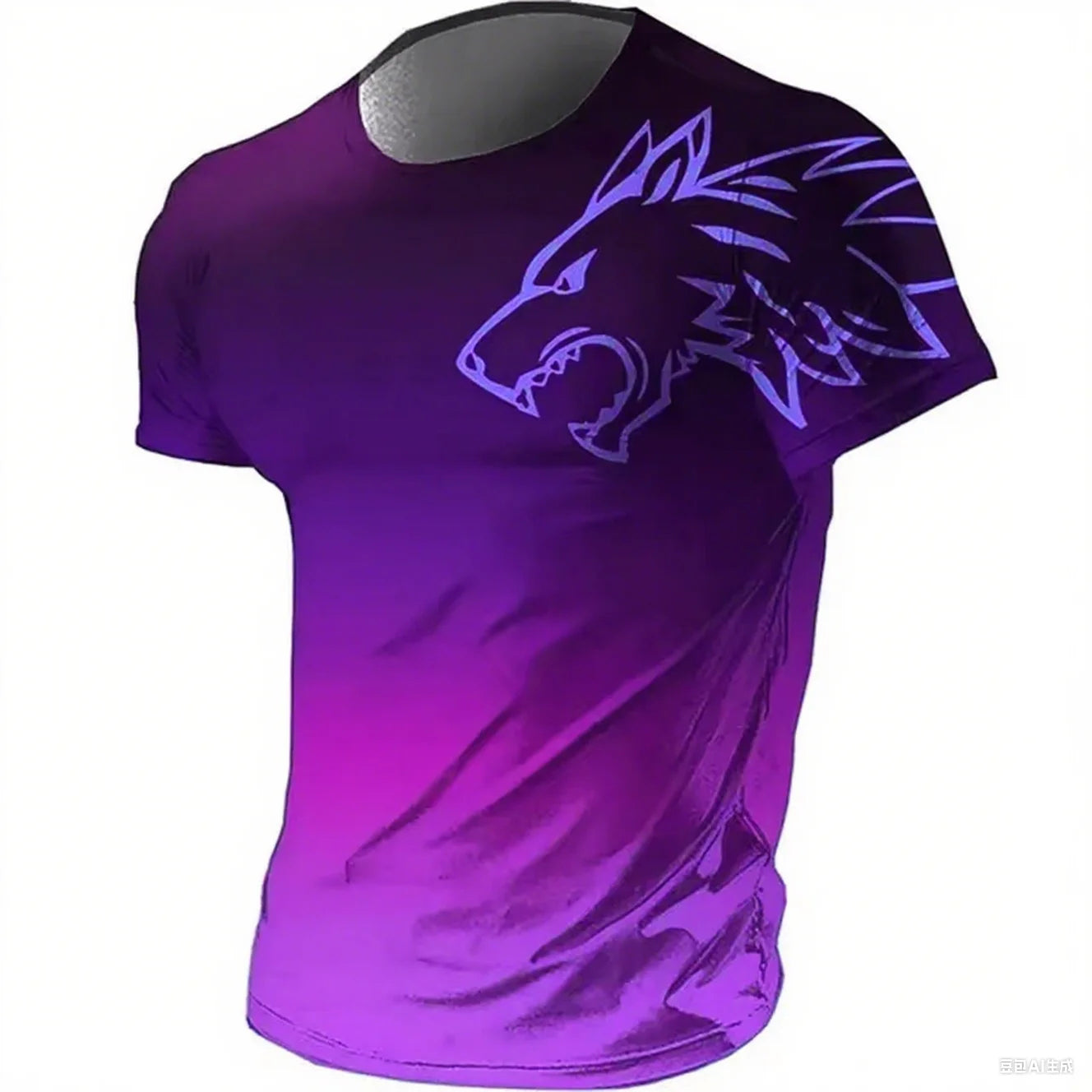 Camiseta masculina fitness sportswear verão 2024 vintage masculina 3D estampada secagem rápida gradiente animal lobo manga curta