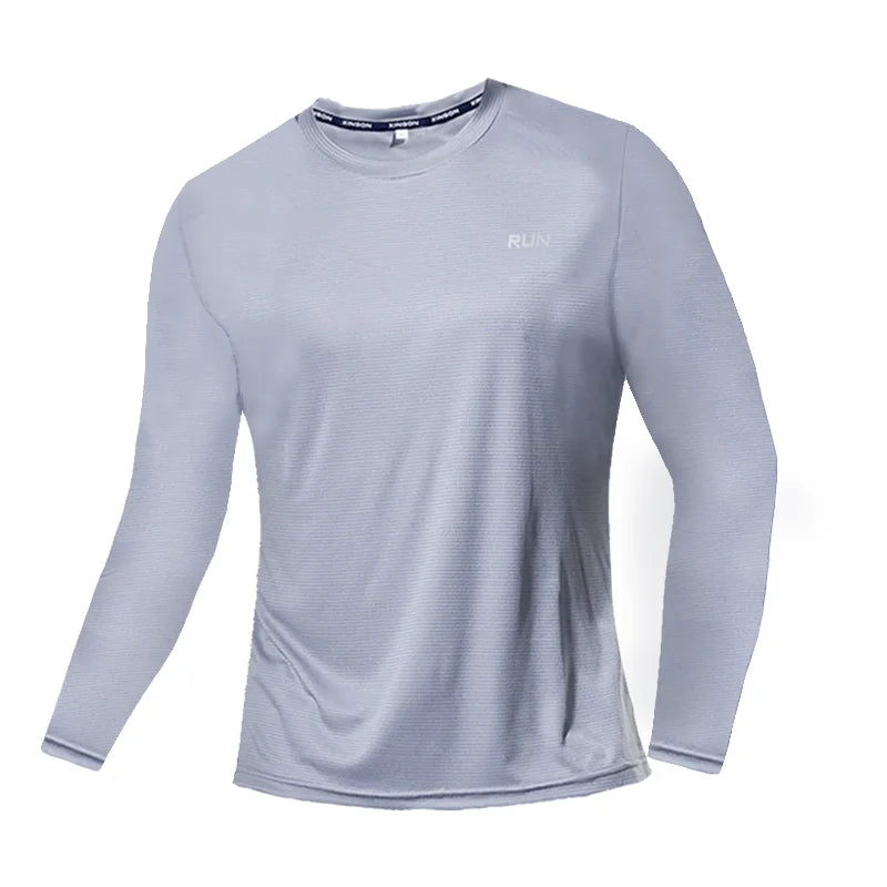 Camiseta Masculina Manga Longa de Seda Gelo Verão 2023 Nova Secagem Rápida Respirável Ar Condicionado Proteção Solar ao Ar Livre Corrida