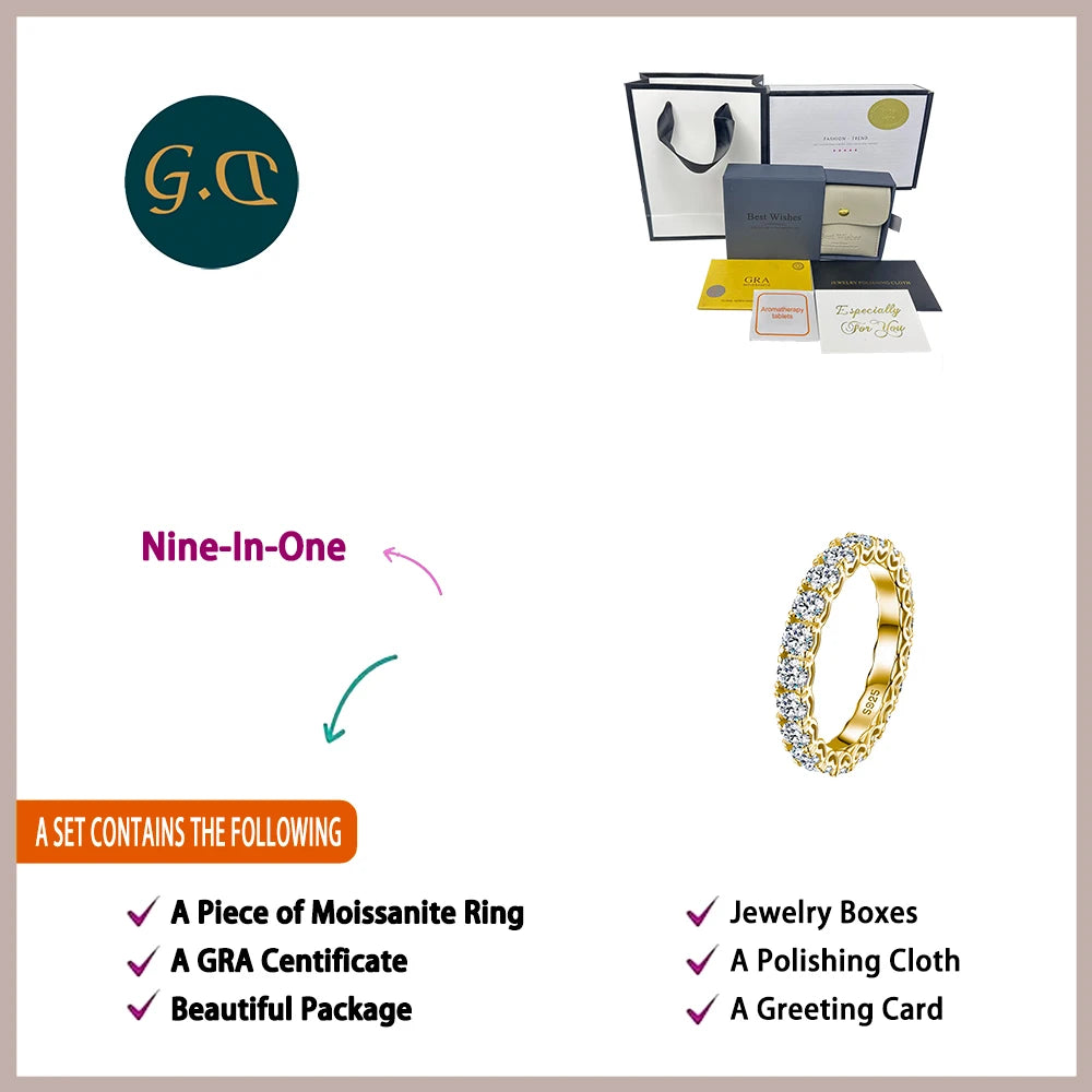 2.1ctw 925 Sterling Silver Gold Plated Heart-Shaped Moissanite Ring Luxury Hollow-Out Eternal Band Hot Fashion Jewelry Accessory