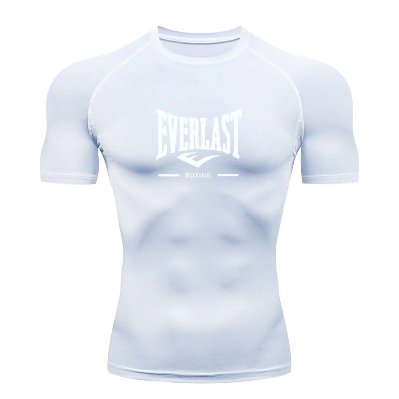 Camiseta de Compressão Masculina para Corrida Manga Curta Treino de Academia Fitness Jogging Esportiva