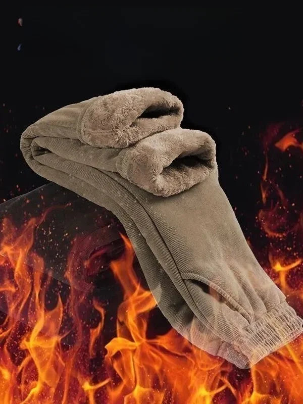 Calça Feminina Extra Grossa de Algodão Quente Forrada em Fleece, Cintura Alta, Calça de Inverno Grossa para Mulheres, Tamanhos Grandes, Calça Longa com Elástico na Cintura