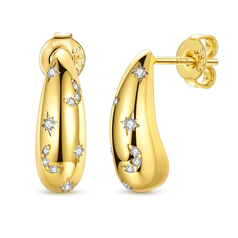 Star Moon Sun Hoop Earrings 925 Sterling Silver Original Star Shining Zircon Tassel Long Earrings For Women Luxury Jewelry Gift