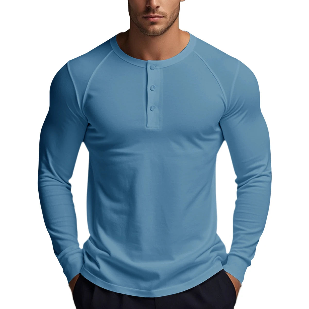 Camisetas Masculinas de Manga Comprida com Botões Camisas Henley de Outono Gola Redonda Casual de Alta Qualidade Camisetas Masculinas