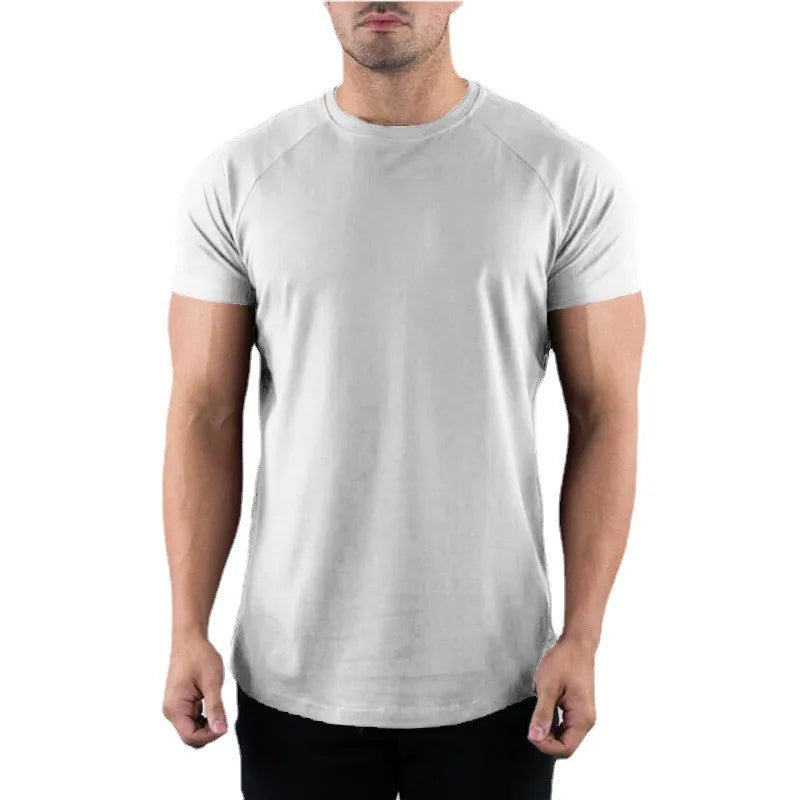 Camiseta Masculina Lisa de Academia Verão Fitness Gola Redonda Manga Curta Algodão Slim Fit Camiseta Treino Musculação Tops