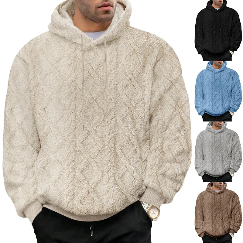 Jaqueta suéter pulôver com capuz e zíper, jaquard de veludo dupla face, tendência esportiva, casual masculina, outono e inverno
