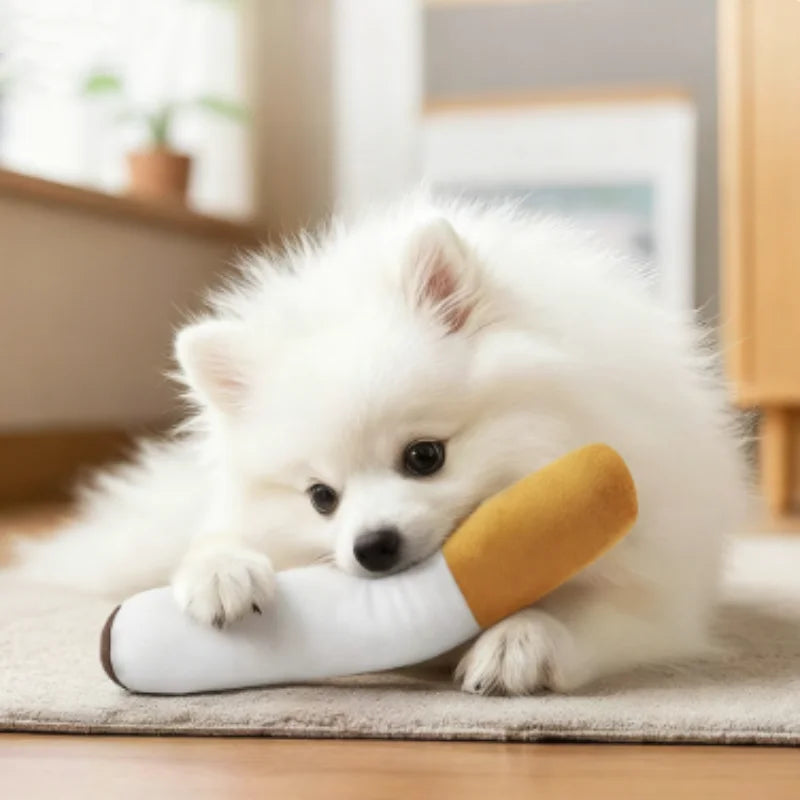 Brinquedo de Pelúcia Engraçado para Pets Cigarro Fumaça Grande Squeak para Cães Brinquedo Interativo de Mastigar Molar Resistente à Mordida Falso Cigarro Brinquedo para Cães