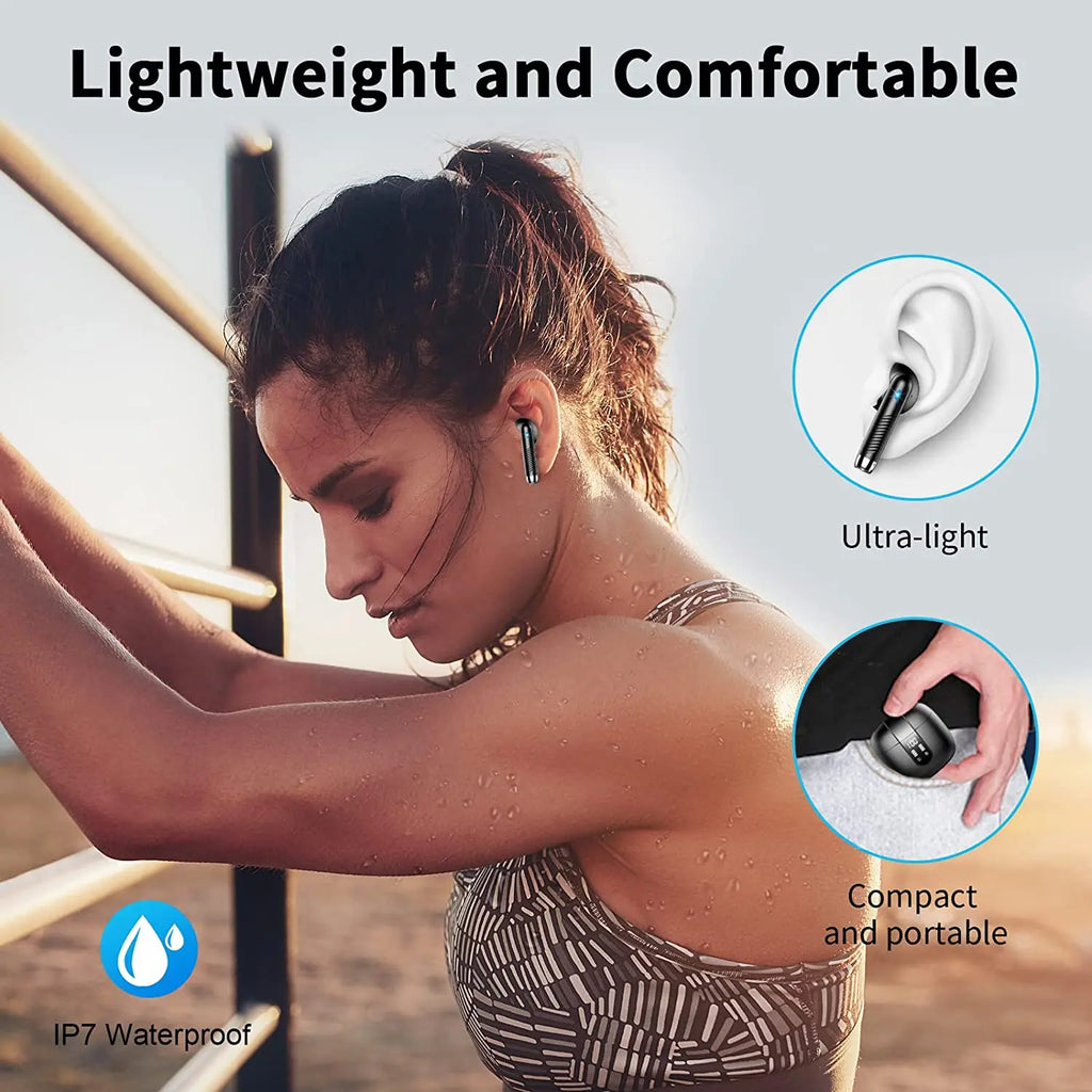 Fones de Ouvido Sem Fio HE050A, Bluetooth 5.3, 4 Microfones ENC com Cancelamento de Ruído, Estojo de Carregamento com Tela LED de 40H, Fones Intra-auriculares à Prova d'Água IP7.