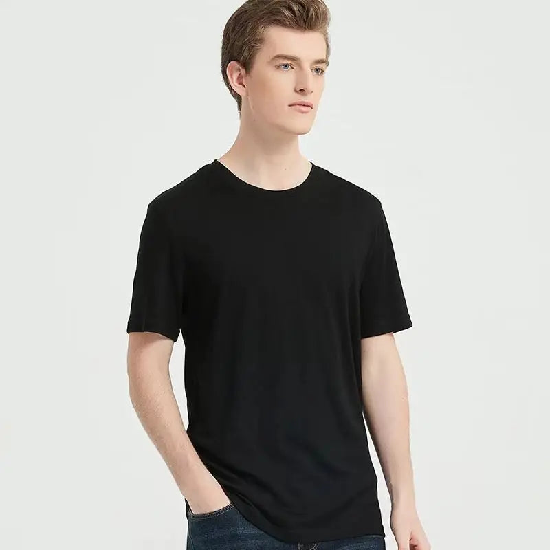 Camiseta Masculina de Lã Merino Solta Manga Curta para Corrida Ar Livre Fitness Secagem Rápida Respirável Fina de Verão Gola Redonda
