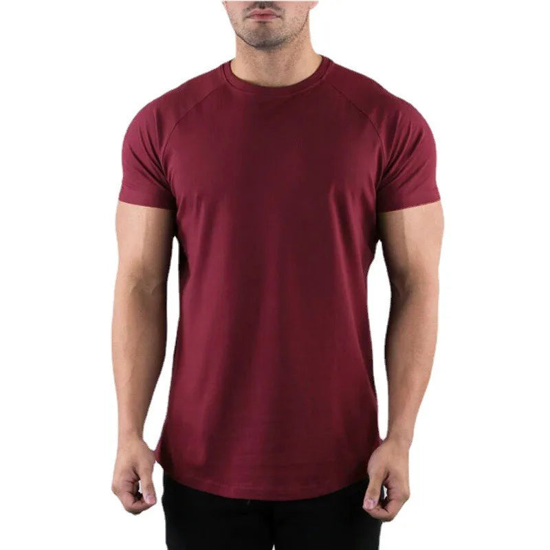Camiseta Masculina Lisa de Academia Verão Fitness Gola Redonda Manga Curta Algodão Slim Fit Camiseta Treino Musculação Tops