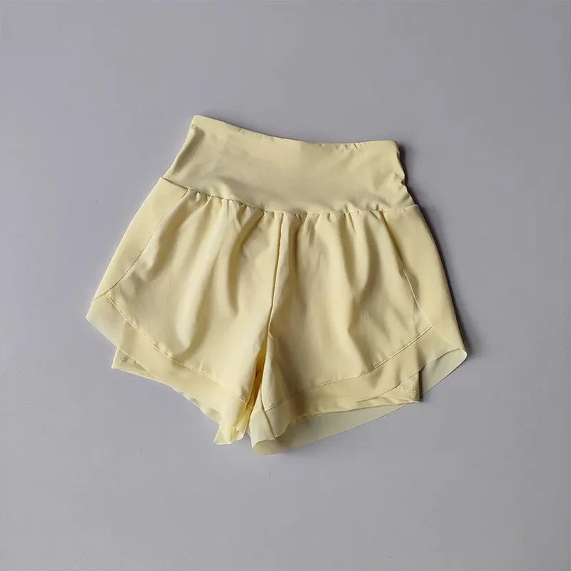 Shorts Esportivos Femininos de Verão em Tela 2 em 1 de Secagem Rápida para Yoga Shorts Respiráveis para Fitness Shorts de Corrida de Cintura Alta