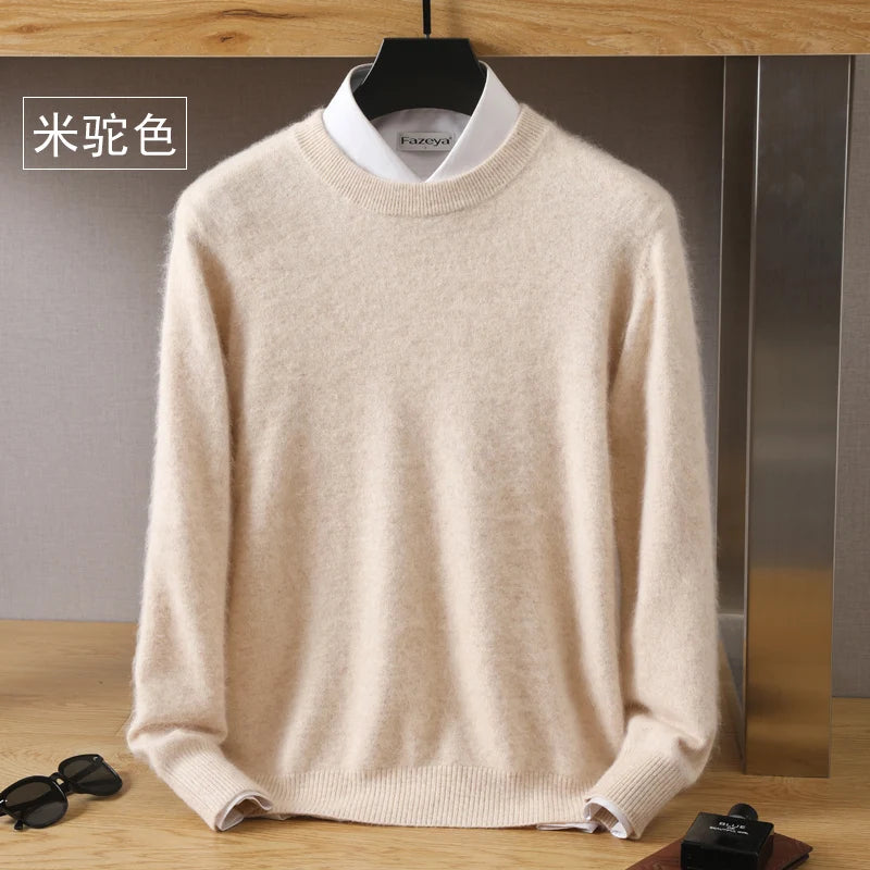 Suéter Masculino 100% Cashmere de Visom Puro, Gola Redonda, Pulôveres de Malha, Suéter Outono e Inverno Novo, Mangas Compridas, Suéteres de Alta Qualidade, Blusas de Visom