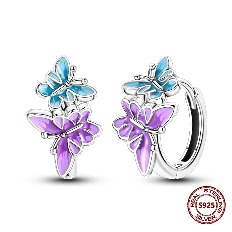 Lucky Clover Earrings 925 Silver Original Zircon Butterfly Dragonfly Chameleons Bee Flower Earrings For Women Jewelry Gift