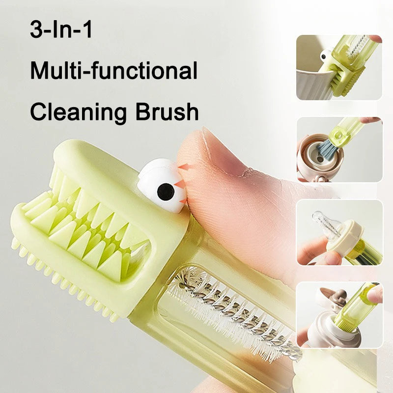 3 In 1 Multifunctional Cleaning Brush Tiny Bottle Cup Lid Detail Brush Straw Cleaner Tools Household Kitchen Cleaning Supplies