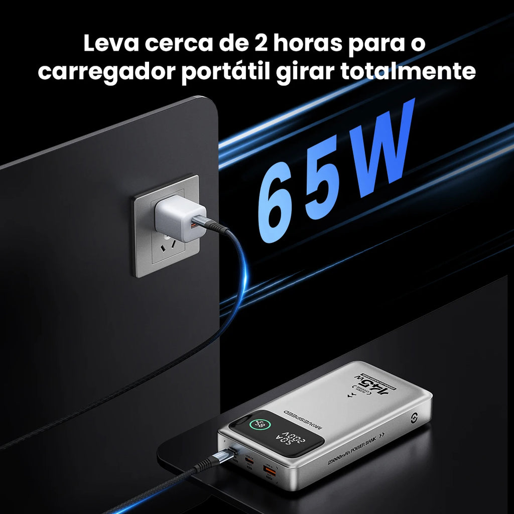 Power Bank 25000mAh 140W Carregamento Rápido Portátil para Laptop