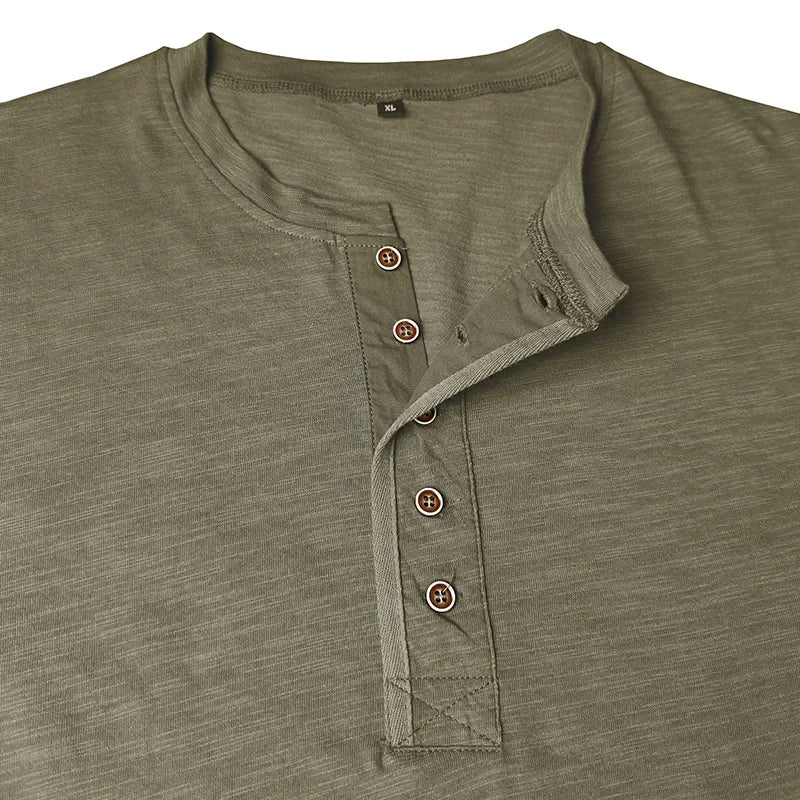 Camisetas masculinas de verão europeias e americanas, camisa Henley de algodão masculina de manga curta, camiseta masculina casual de gola redonda