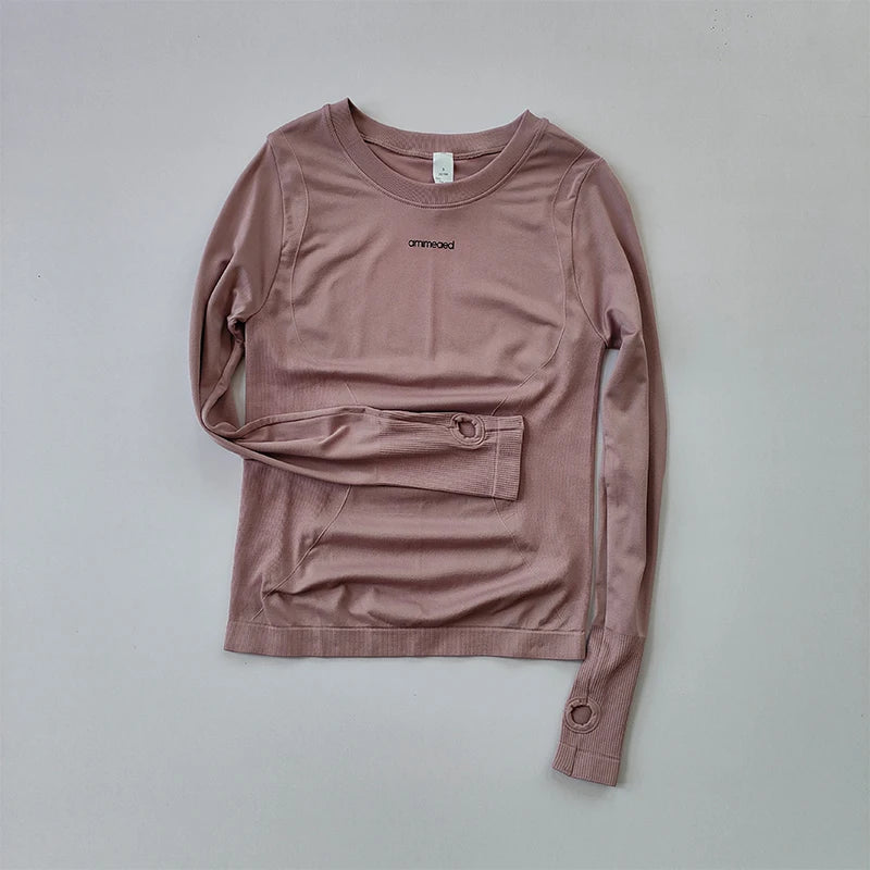 Blusa Feminina de Manga Longa para Academia, Camisa de Treino com Estampa de Letra, Roupa de Compressão de Secagem Rápida para Corrida e Yoga