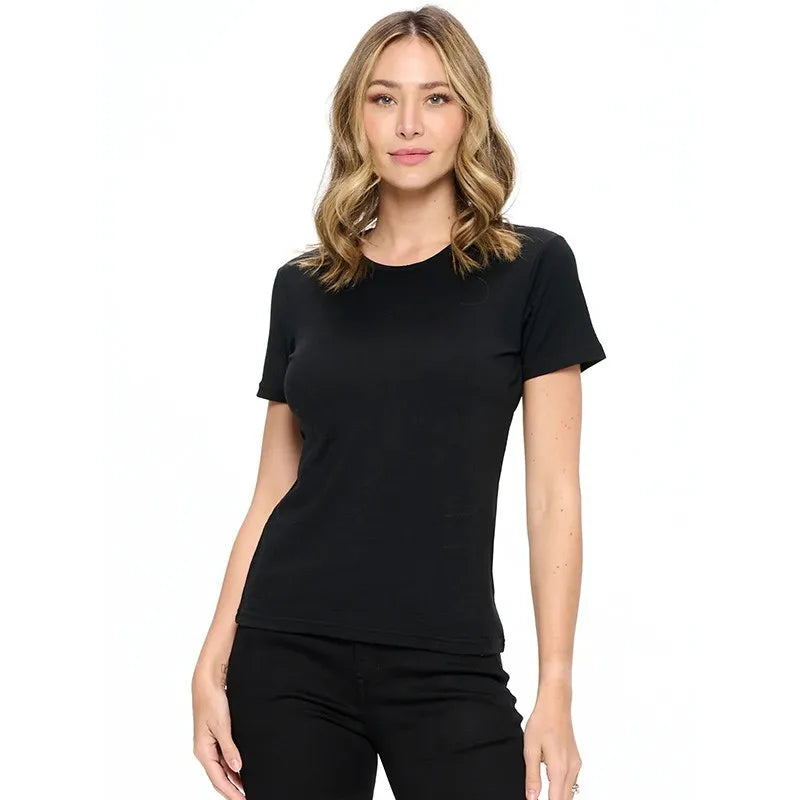 Camiseta Feminina de Lã Merino Manga Curta Gola Redonda Camada Base Próxima à Pele Roupas Esportivas Secagem Rápida - 16.6micro200GSM G (Tórax 96cm)