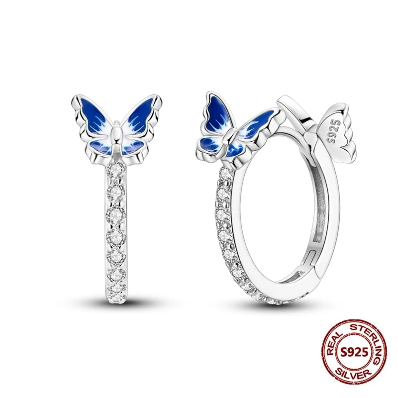 Lucky Clover Earrings 925 Silver Original Zircon Butterfly Dragonfly Chameleons Bee Flower Earrings For Women Jewelry Gift