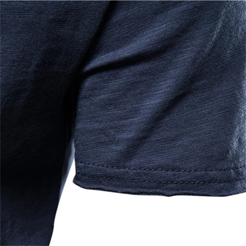 Camiseta Masculina 100% Algodão Casual Macia Fitness Verão Fina Camisetas Masculinas Roupa de Casa Gola O Manga Curta Lisa Camiseta para Homens