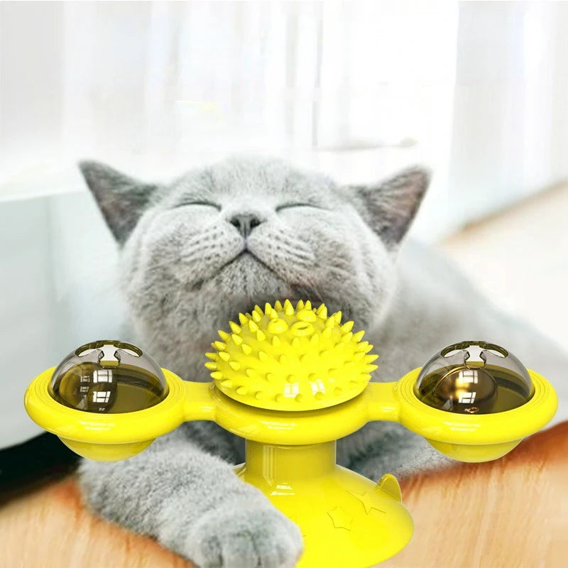 Brinquedo de Gato Moinho de Vento Brinquedos Interativos para Animais de Estimação para Gatos Quebra-Cabeça Jogo de Gato com Plataforma Giratória para Gatinhos Escovar Dentes Suprimentos para Animais de Estimação