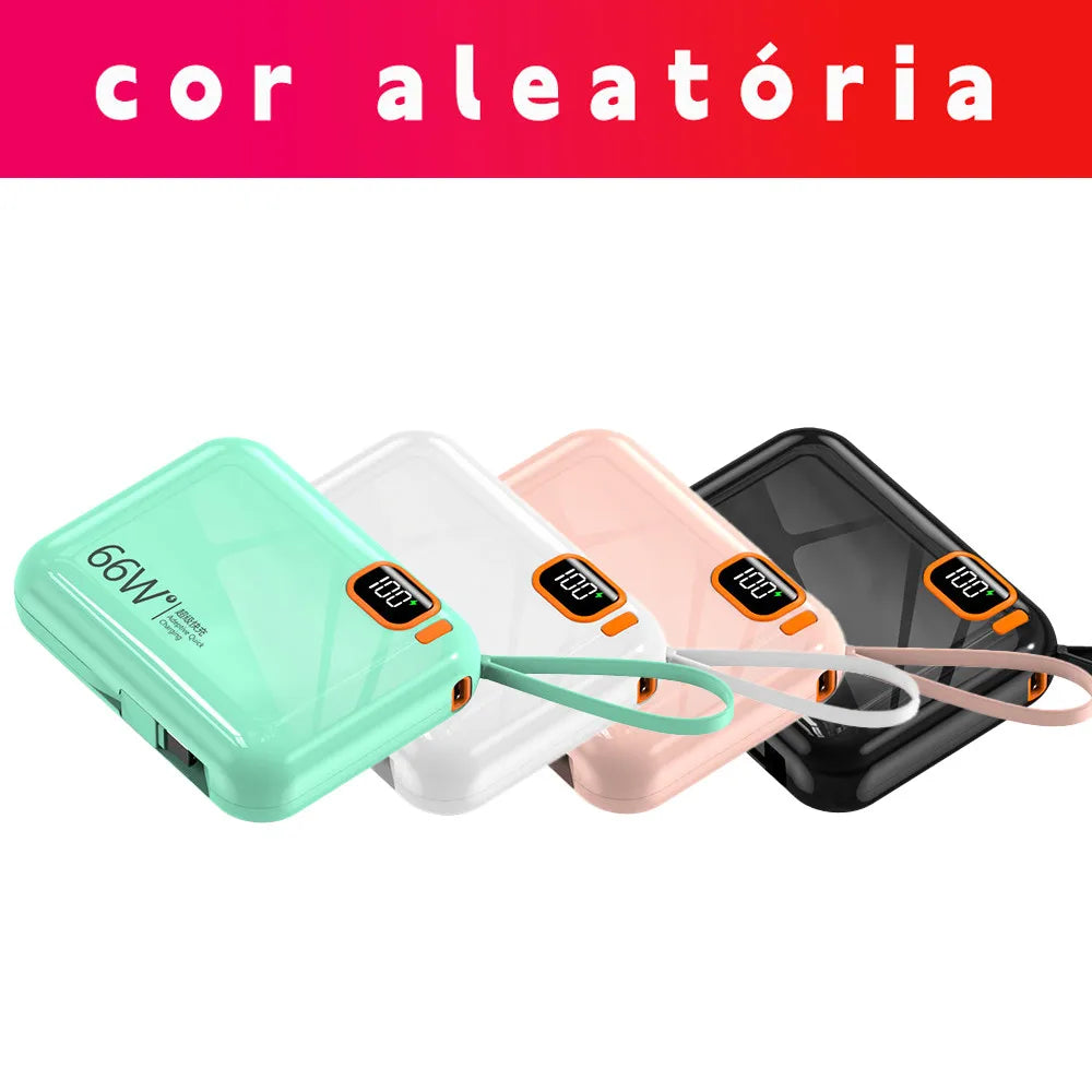 Compact Power Bank 12000mAh Fast Charger Integrated Cable Travel