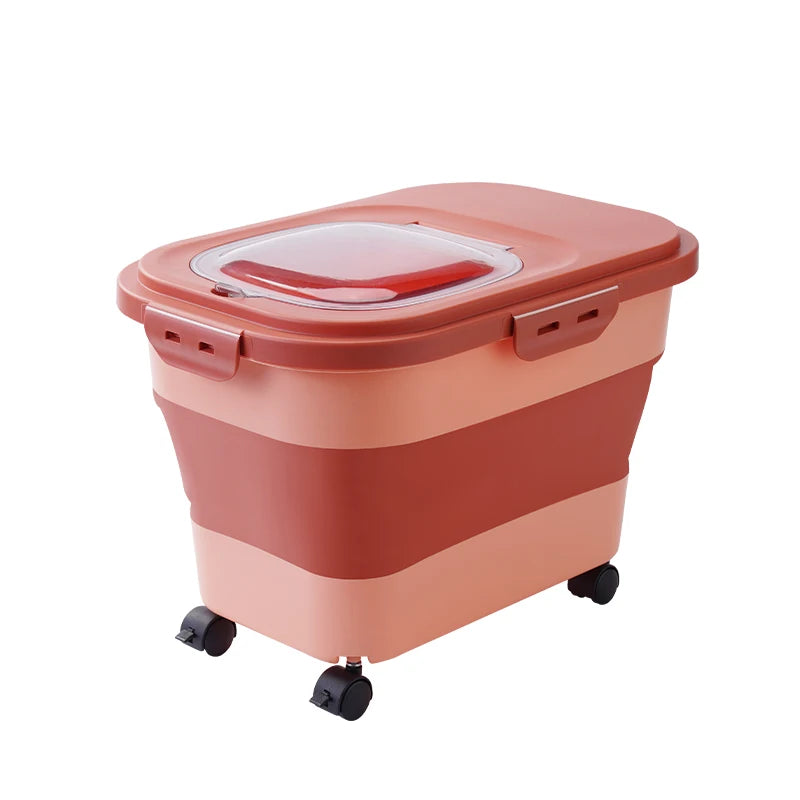 Recipiente Dobrável para Ração de Cães e Gatos de 6/15 Litros, Caixa para Ração Seca de Gatos com Tampas, Recipientes Herméticos para Armazenamento de Grãos e Arroz de Cozinha
