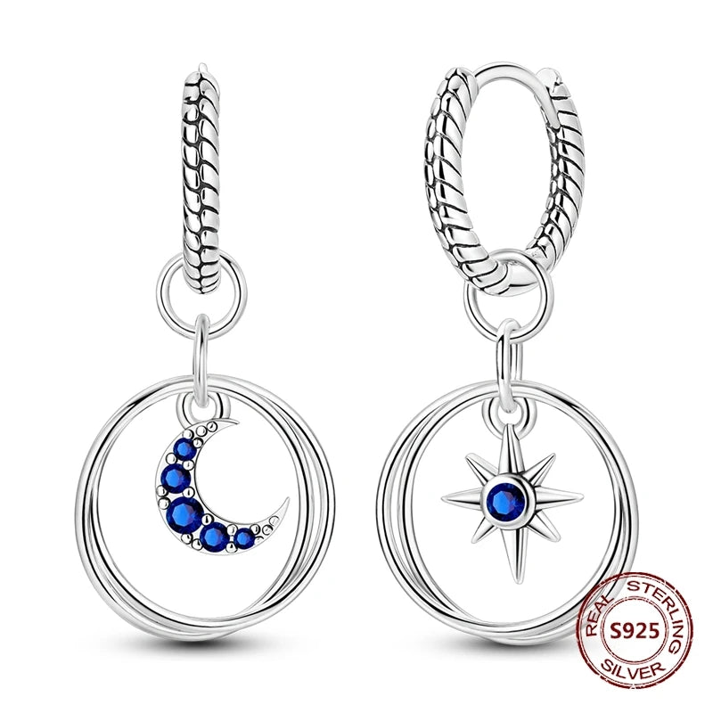 Star Moon Sun Hoop Earrings 925 Sterling Silver Original Star Shining Zircon Tassel Long Earrings For Women Luxury Jewelry Gift