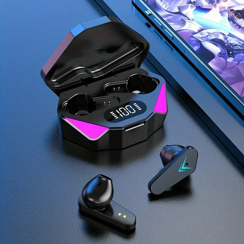 Fones de ouvido TWS Bluetooth sem fio com tela LED para jogos, fones de ouvido com microfone, fones de ouvido sem fio com cancelamento de ruído, fones de ouvido Bluetooth X15